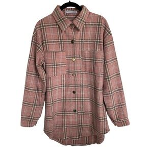 New Womens S Relaxed Fit Mauve Pink Gray Plaid Brushed Flannel Shacket